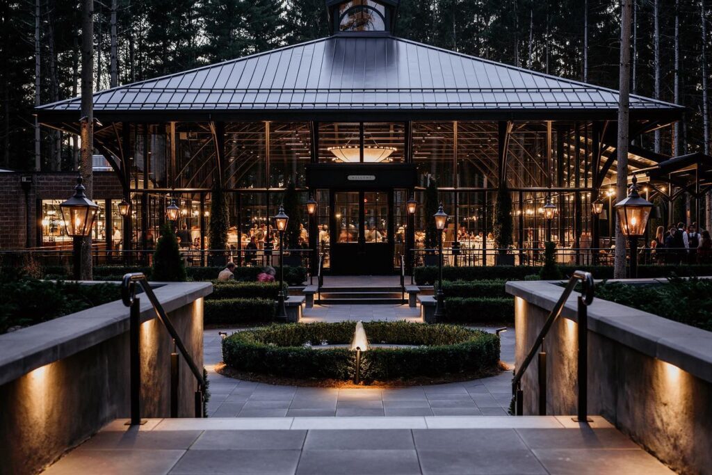 Shepherd’s Hollow wedding venue in Clarkston Michigan surrounded by pine forest